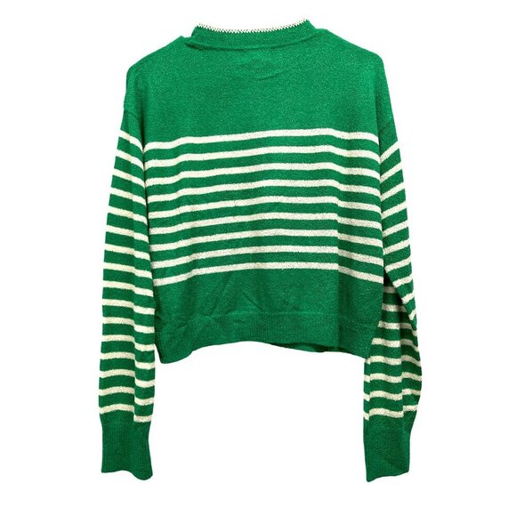 Monrow Green Striped Boucle Knit Sweater Medium Lightweight NWT - Picture 4 of 6